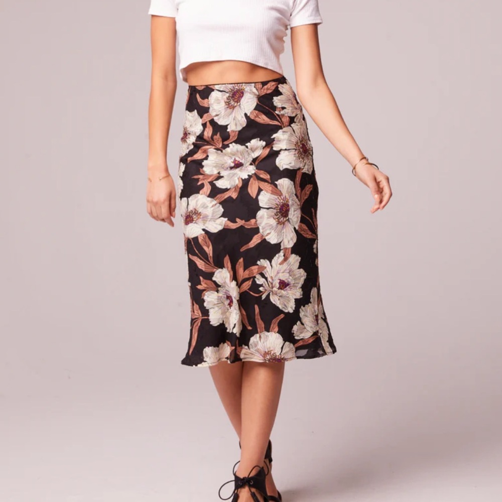 NWT B.O.G. Collective | Rho Black Cream Floral Slip Midi Skirt L